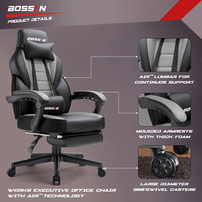BOSSIN Reclining Ergonomic Swiveling PC & Racing Game Chair with Footrest & Reviews Wayfair